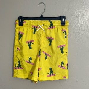 Cute boys 10/12 Old Navy Dinosaur swim trunks board short swimsuit yellow summer